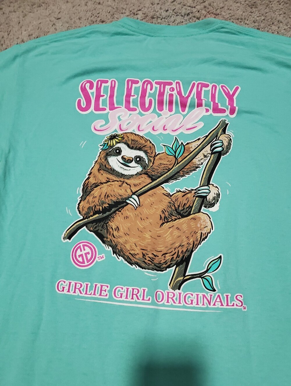 Sloth Selectively Social Blue Green Size Large Tee